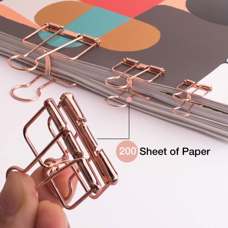 VENCINK Rose Gold Wire Binder Clips and Cute Paper Clips Set Assorted Sizes, 2 Large 6 Medium 10 Small Smooth Stainless Hollow Office Clamp Clips - Image 5